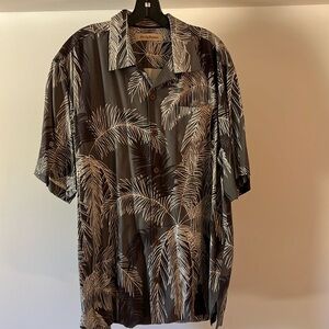 Tommy Bahama Silk Shirt Large gray Black Cream